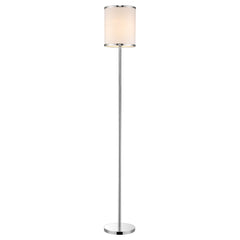 Lux II 1-Light Polished Chrome Floor Lamp With Metal Trimmed Off White Shantung Shade