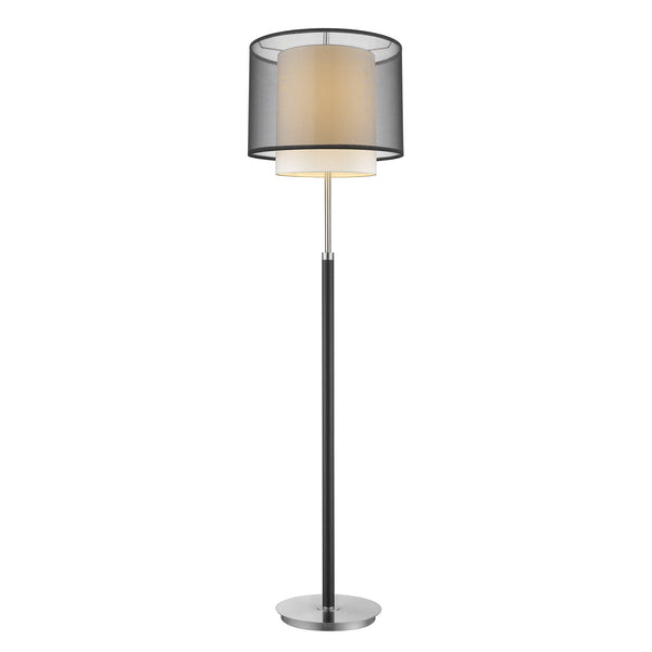Roosevelt 1-Light Espresso And Brushed Nickel Floor Lamp With Smoke Gray Shantung Two Tier Shade