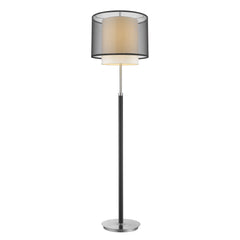 Roosevelt 1-Light Espresso And Brushed Nickel Floor Lamp With Smoke Gray Shantung Two Tier Shade