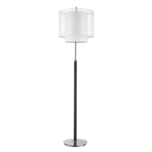 Roosevelt 1-Light Espresso And Brushed Nickel Floor Lamp With Sheer Snow Shantung Two Tier Shade