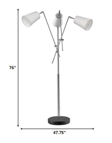Cerberus 3-Light Polished Chrome Adjustable Arm Floor Lamp With Coarse Cream Linen Shades