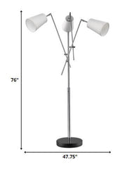 Cerberus 3-Light Polished Chrome Adjustable Arm Floor Lamp With Coarse Cream Linen Shades