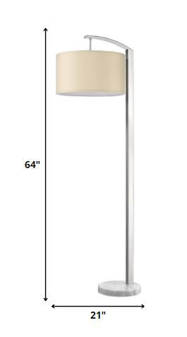 Station 1-Light Brushed Nickel Floor Lamp With Coarse Ivory Linen Shade