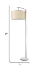 Station 1-Light Brushed Nickel Floor Lamp With Coarse Ivory Linen Shade