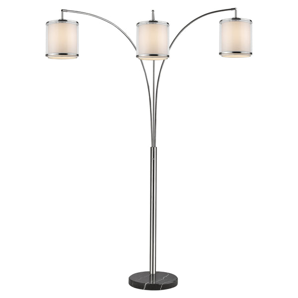 Lux 3-Light Brushed Nickel Adjustable Tree Floor Lamp With Sheer Snow Shantung Two Tier Shades