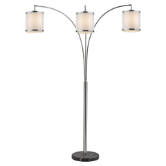 Lux 3-Light Brushed Nickel Adjustable Tree Floor Lamp With Sheer Snow Shantung Two Tier Shades