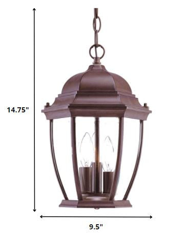 Three Light Dark Brown Wide Lantern Hanging Light