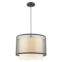 Brella 1-Light Antique Bronze Pendant With Smoke Gray Shantung Two Tier Shade