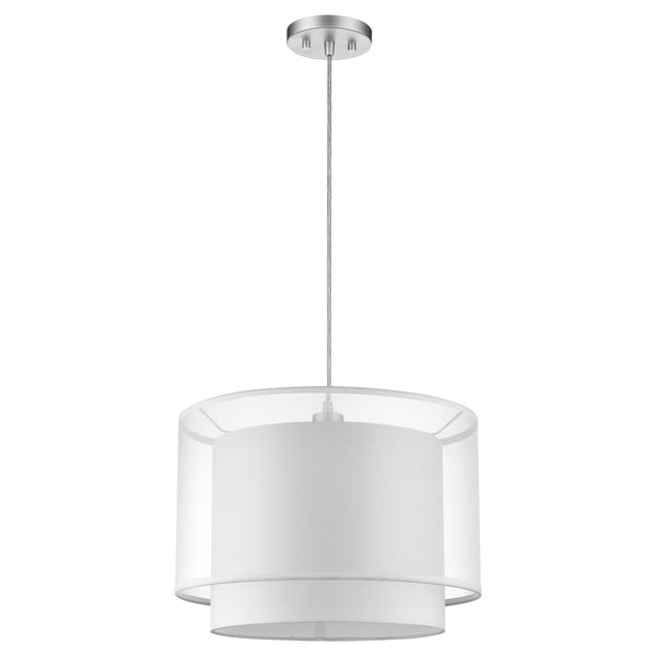 Brella 1-Light Metallic Silver Pendant With Sheer Snow Shantung Two Tier Shade