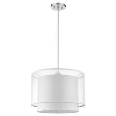 Brella 1-Light Metallic Silver Pendant With Sheer Snow Shantung Two Tier Shade