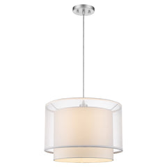 Brella 1-Light Metallic Silver Pendant With Sheer Snow Shantung Two Tier Shade