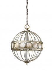 Aria 3-Light Antique Silver Globe Pendant With Mother Of Pearl Accents