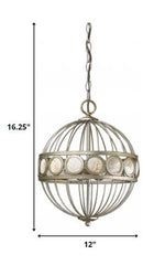 Aria 3-Light Antique Silver Globe Pendant With Mother Of Pearl Accents