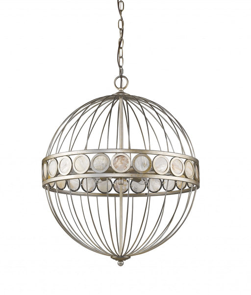 Aria 6-Light Antique Silver Globe Pendant With Mother Of Pearl Accents