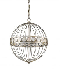 Aria 6-Light Antique Silver Globe Pendant With Mother Of Pearl Accents