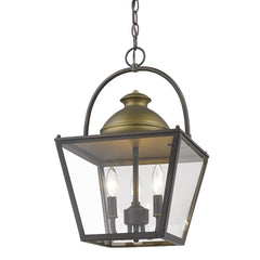 Savannah 3-Light Oil-Rubbed Bronze Foyer Pendant With Raw Brass Accents And Clear Glass Panes