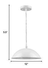 White Metal Hanging Light with Dome Shade