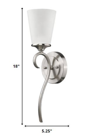 Curved Silver Metal Wall Sconce with Glass Shade