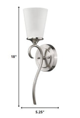 Curved Silver Metal Wall Sconce with Glass Shade