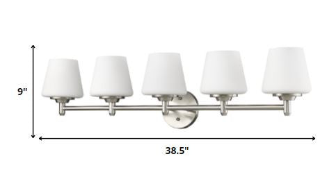 Paige 5-Light Satin Nickel Vanity Light With Frosted Glass Shades