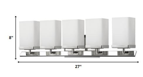 Burgundy 5-Light Polished Nickel Vanity Light With Etched Glass Shades