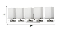 Burgundy 5-Light Polished Nickel Vanity Light With Etched Glass Shades