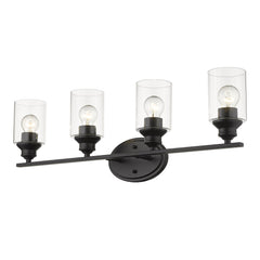Four Light Matte Black Wall Light with Clear Glass Shade