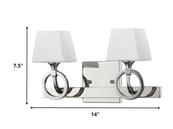 Silver Metal Two Light Wall Light with Frosted Glass Shade