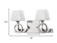 Silver Metal Two Light Wall Light with Frosted Glass Shade