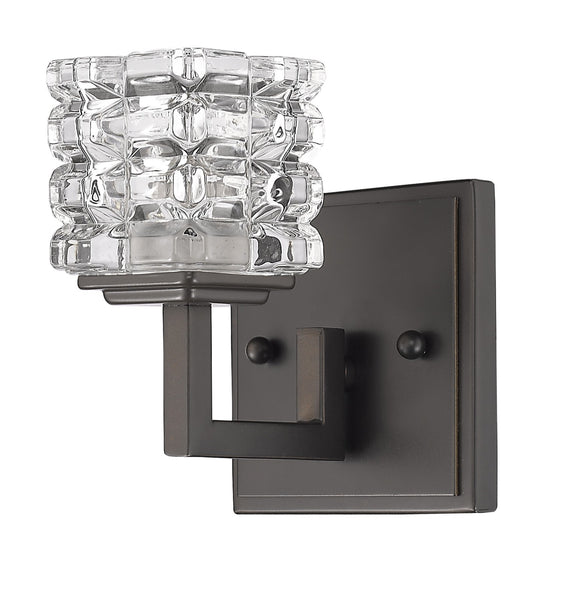 Modern Burnished Dark Bronze and Cubed Crystal Wall Sconce