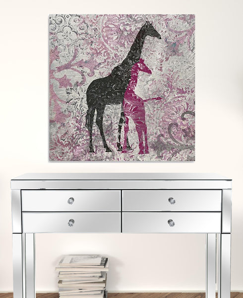 30" Exotic Pink Giraffes Canvas Wall Art