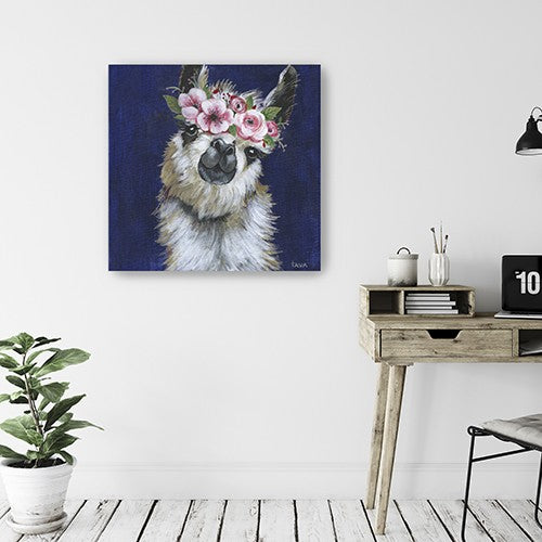 40" Watercolor Flower Llama Canvas Wall Art