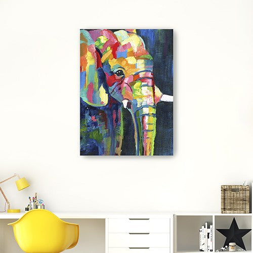 40" Bright Multi Color Elephant Canvas Wall Art