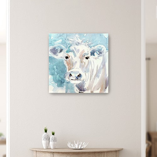 40" x 40" Watercolor Soft Pastel Cow Canvas Wall Art