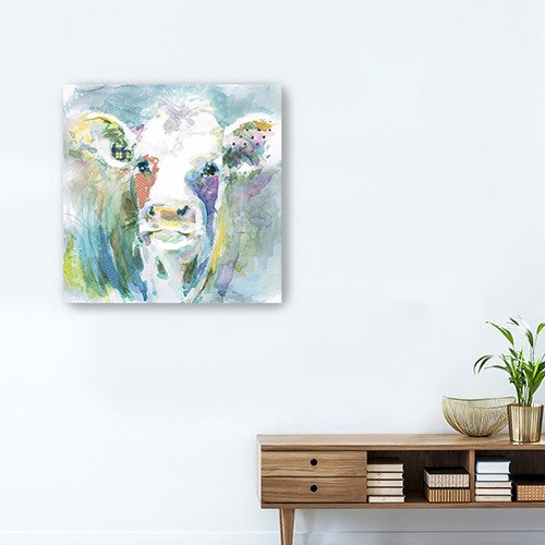40" Watercolor Cow Canvas Wall Art