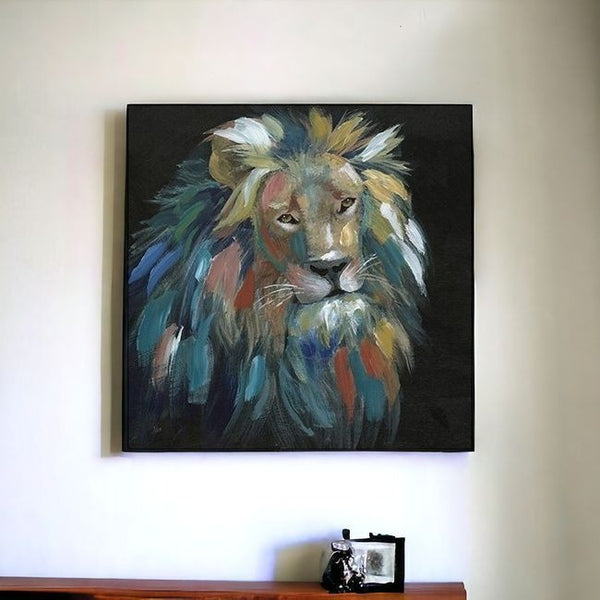 20" Painted Lion Portrait Canvas Wall Art