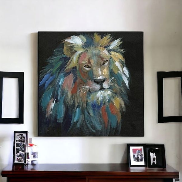 30" Painted Lion Portrait Canvas Wall Art