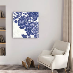 40" Blue Toile Rose Canvas Wall Art