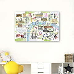 48" Fun Illustrated London Map Canvas Wall Art