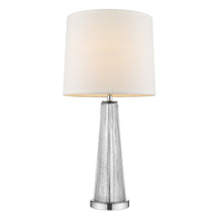Chiara 1-Light Clear Glass And Polished Chrome Table Lamp With Off White Shantung Shade