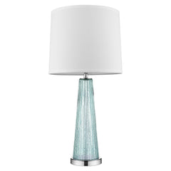 Chiara 1-Light Seafoam Glass And Polished Chrome Table Lamp With Off White Shantung Shade