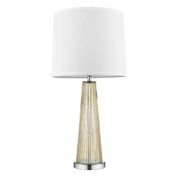 Chiara 1-Light Champagne Glass And Polished Chrome Table Lamp With Off White Shantung Shade