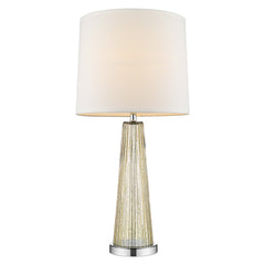Chiara 1-Light Champagne Glass And Polished Chrome Table Lamp With Off White Shantung Shade