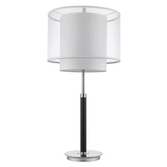 Roosevelt 1-Light Espresso And Brushed Nickel Table Lamp With Sheer Snow Shantung Two Tier Shade