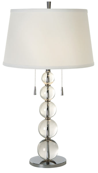 Palla 2-Light Crystal And Polished Chrome Table Lamp With White Linen Shade
