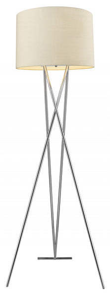 Trition 1-Light Polished Chrome Tripod Floor Lamp With Latte Linen Shade