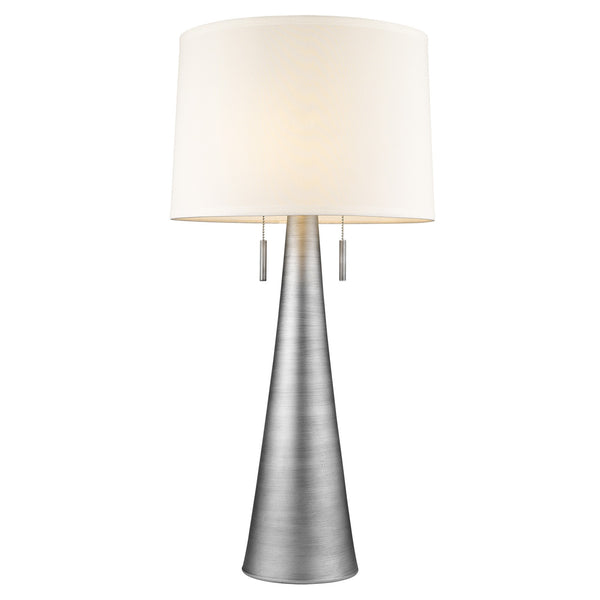 Muse 2-Light Hand Painted Weathered Pewter Table Lamp With Off White Shantung Shade