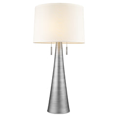 Muse 2-Light Hand Painted Weathered Pewter Table Lamp With Off White Shantung Shade