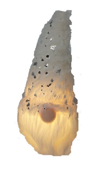 Fluffy White and Silver Hanging Light Up Gnome
