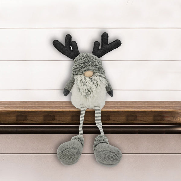 Grey and White Sitting Gnome with Antlers